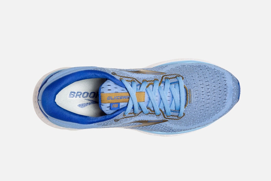 Glycerin 18 Road Brooks Running Shoes NZ Womens - Blue/Gold - FOYRCX-341